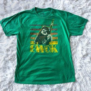 Official Star Wars soft green crew neck w/Wicket Ewoks, ROJ 40th, Sz L